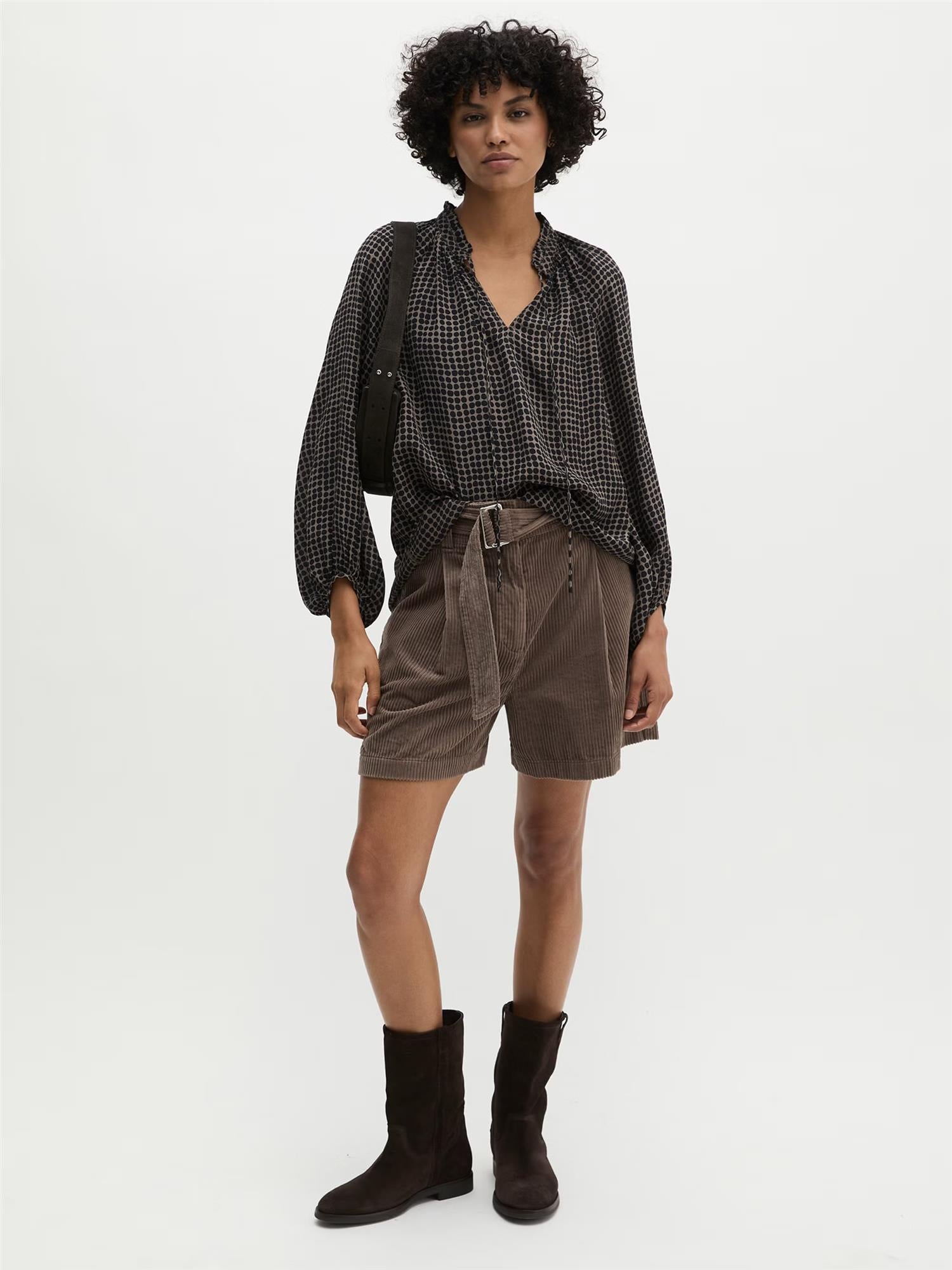 Woven Blouse Longsleeve, Medium Brown