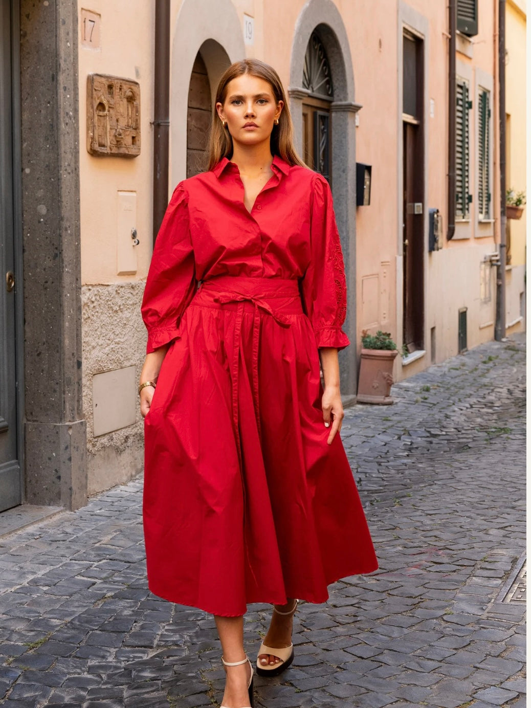 Amy Embroidered Blouse City Red Poplin