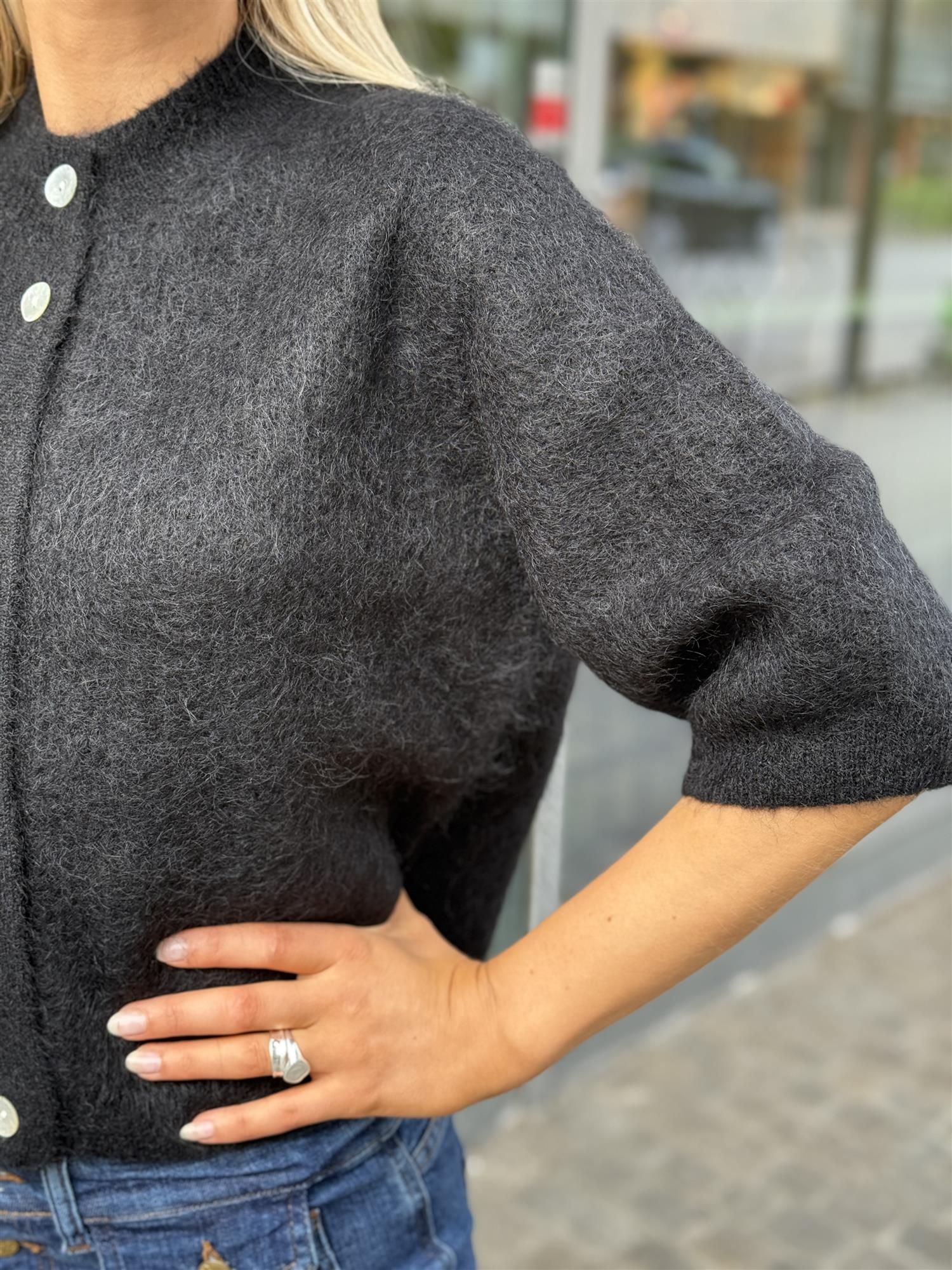 Andrea Knit Rib Cardigan, Black