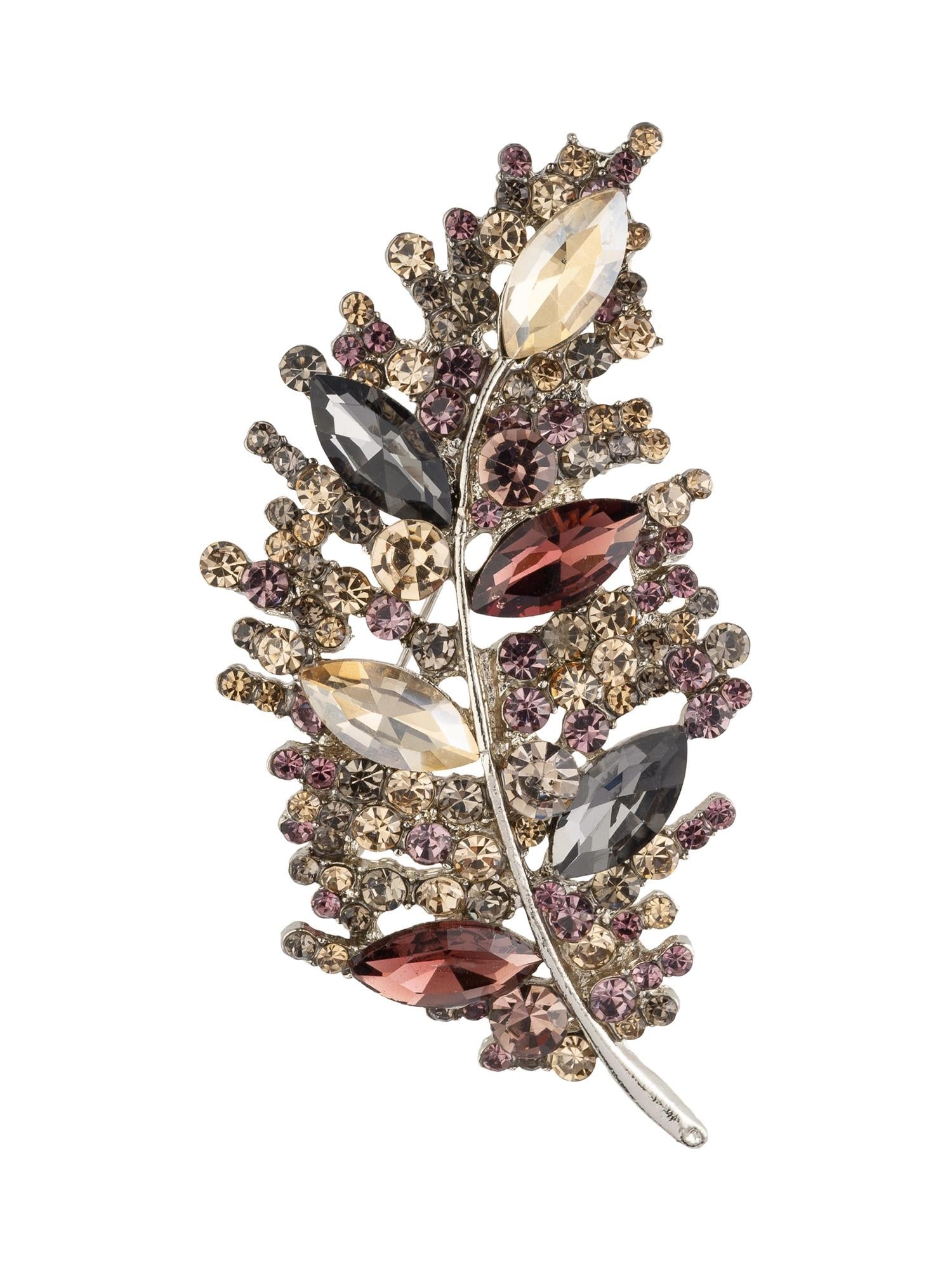 Crystal Leaf Brooch, Bordeaux