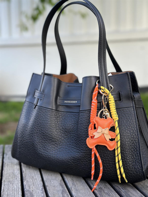Bag Charm, Orange Leather Bear