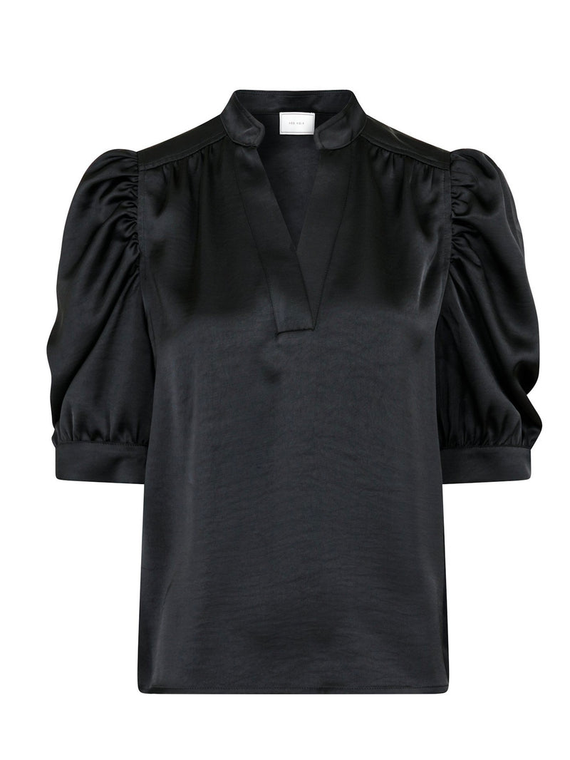 Roella Heavy Sateen Blouse, Black