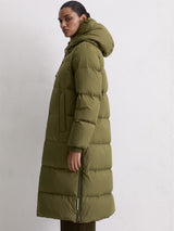 Coat, down filled, with hood, Olive
