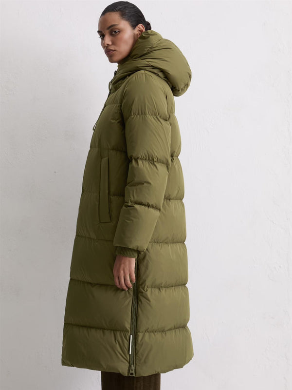 Coat, down filled, with hood, Olive