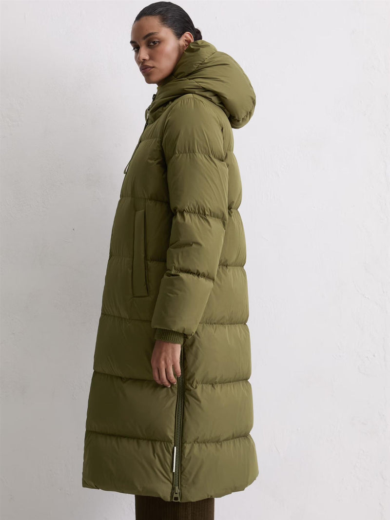 Coat, down filled, with hood, Olive