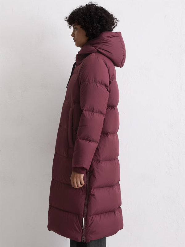 Coat, down filled, with hood, Burgunder