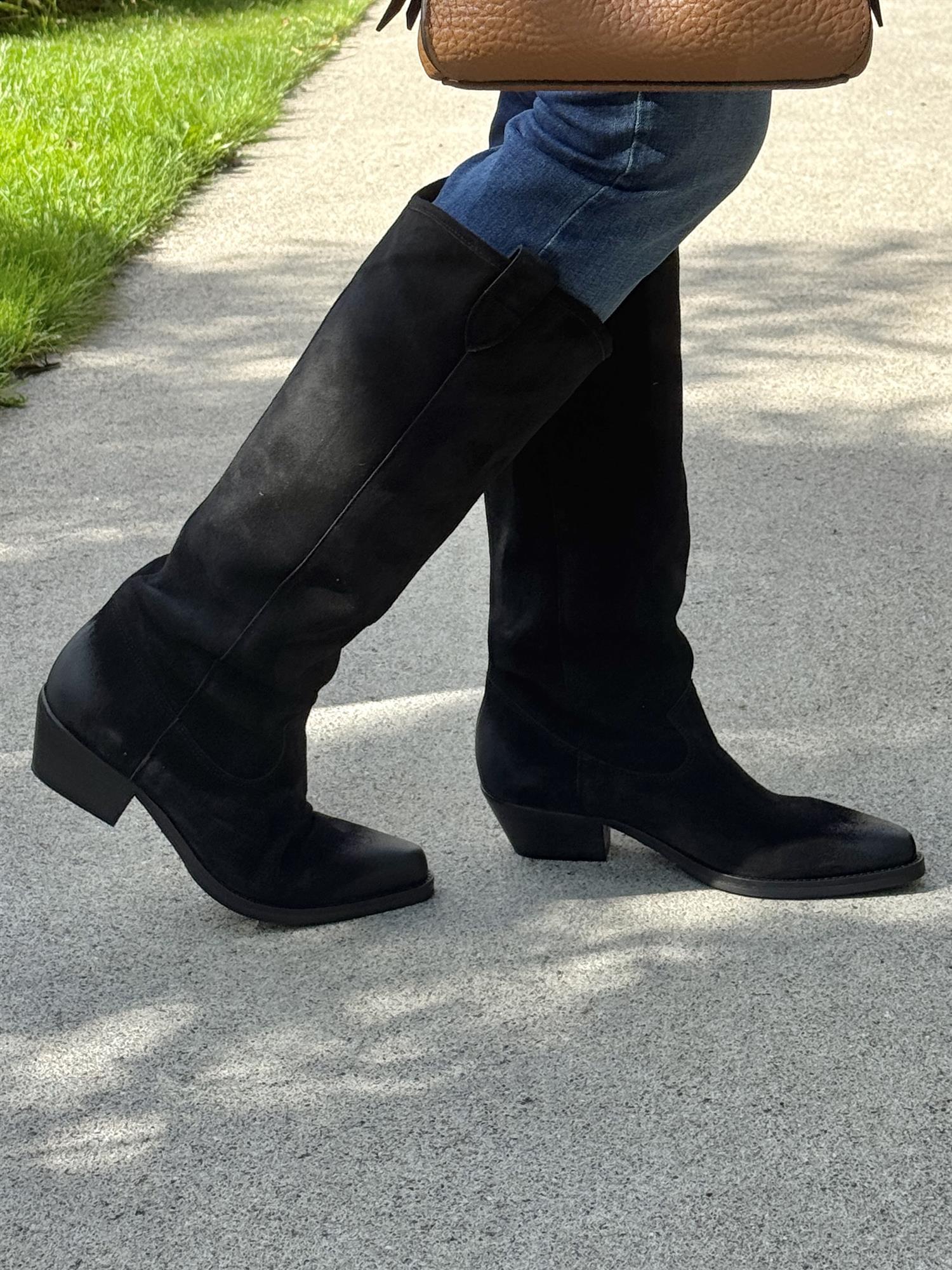 Black babysilk suede, Long Boots