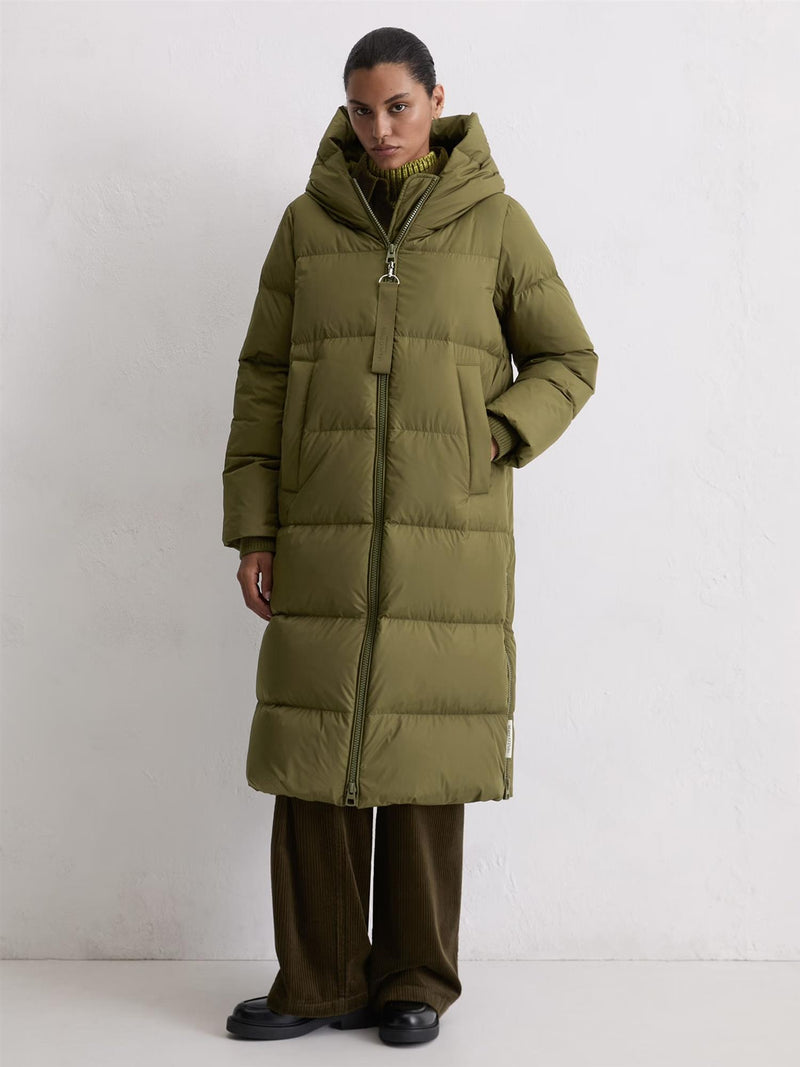 Coat, down filled, with hood, Olive