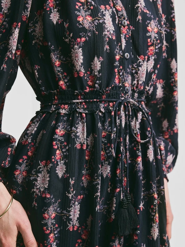 Bohemian Belt Dress, Midnight Paisley