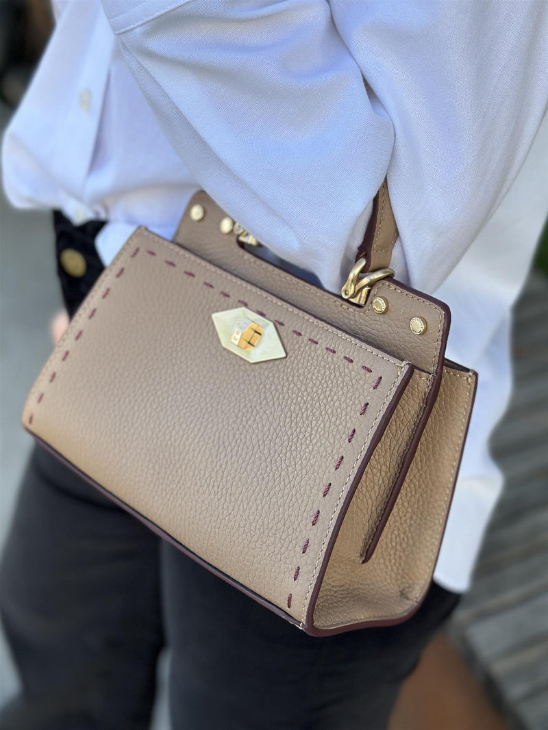Trianon micro satchel bag, Beige/Bordeaux