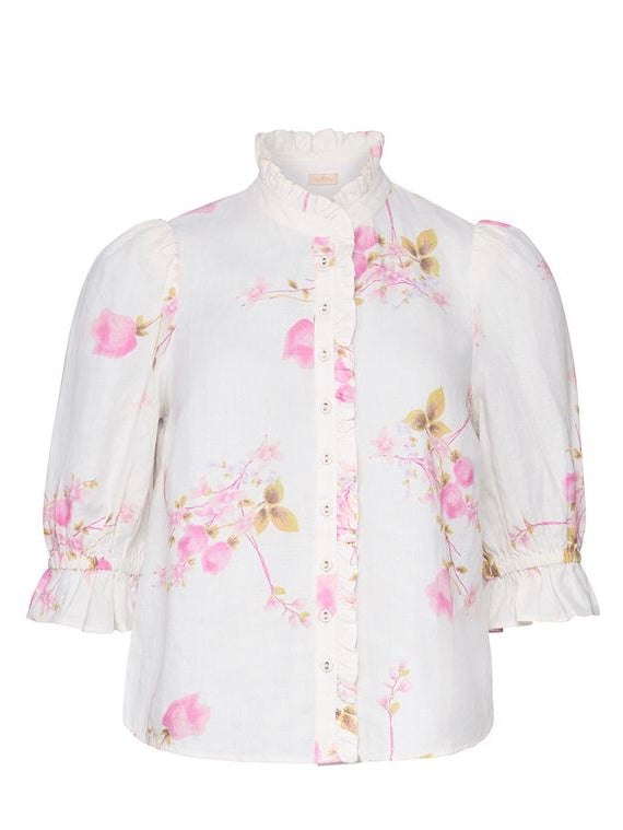 Linen Blouse, Pink Bloom