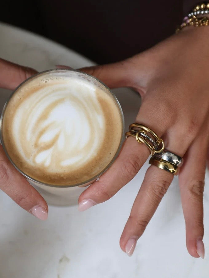 Irene - Stacked Ring Sleek Stainless Steel - Gold and Silver / Size 18
