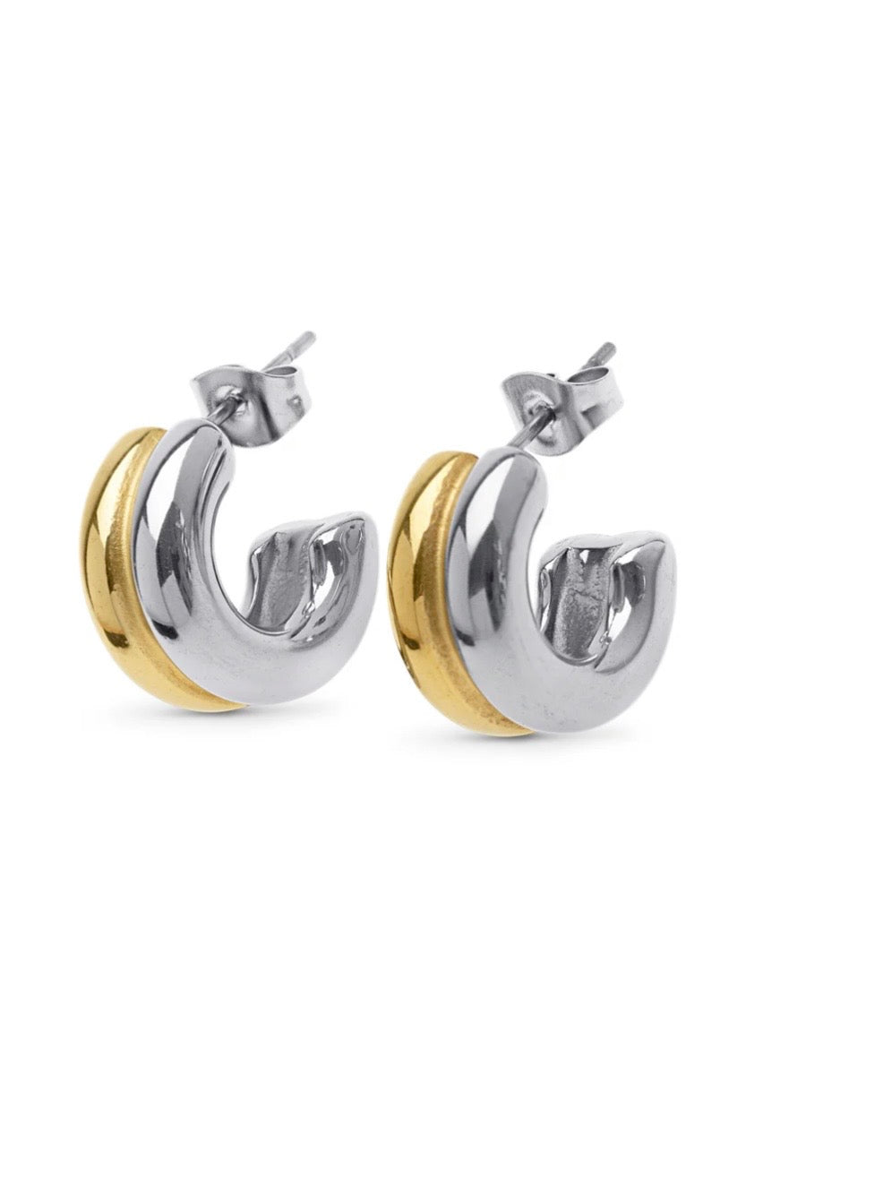 Vendela - Duo Stud Earrings Stainless Steel - Gold and Silver