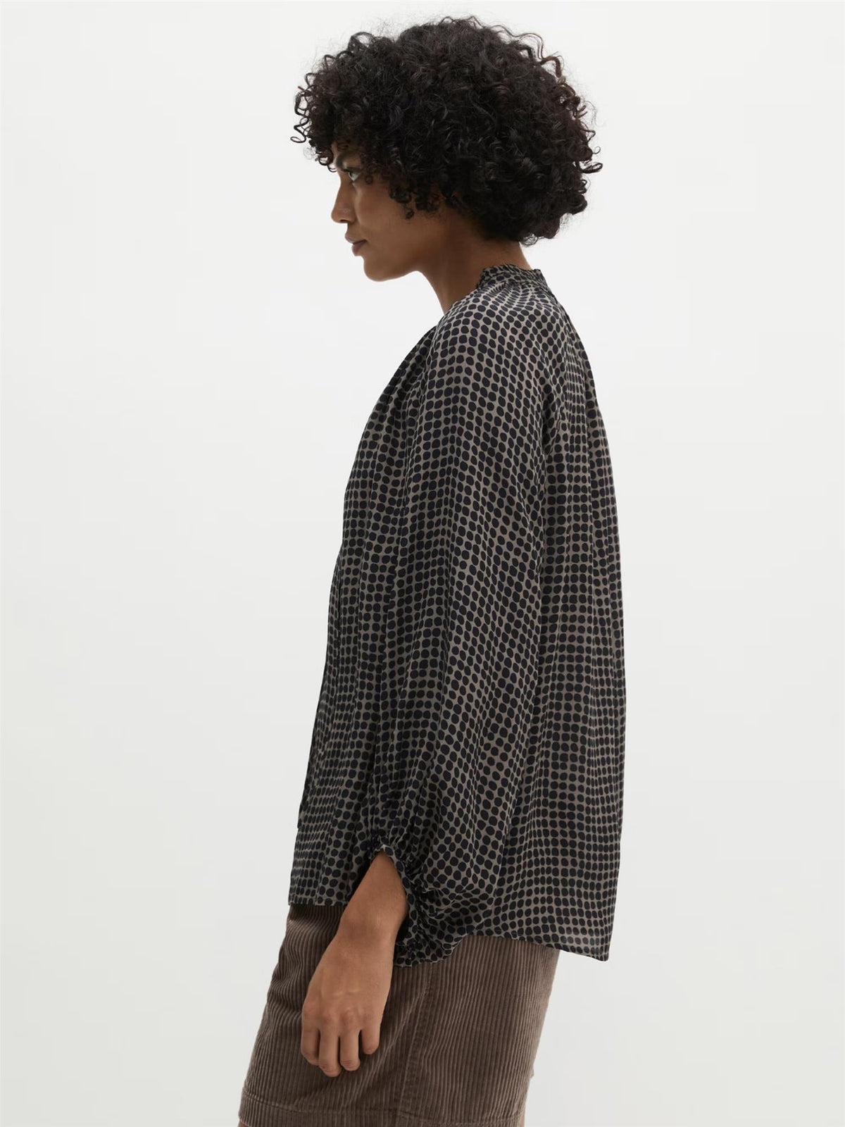 Woven Blouse Longsleeve, Medium Brown