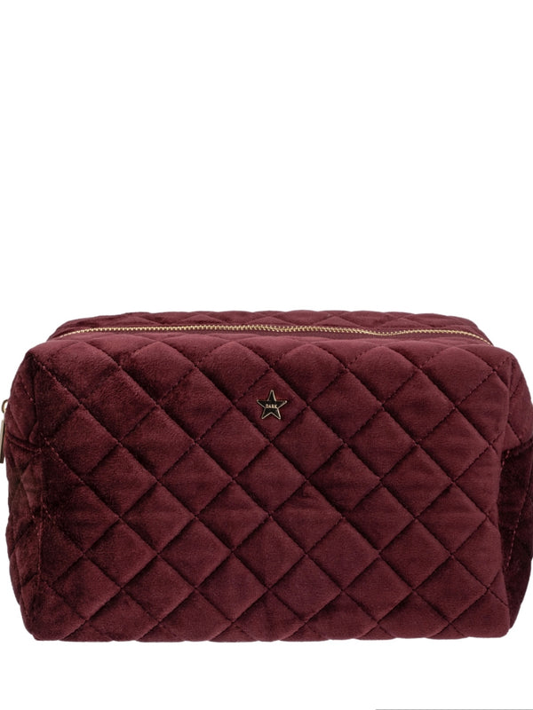 Velvet Square Quilted Make-Up Pouch Large, Maroon