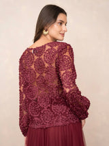 Mesh Blouse, Bordeaux