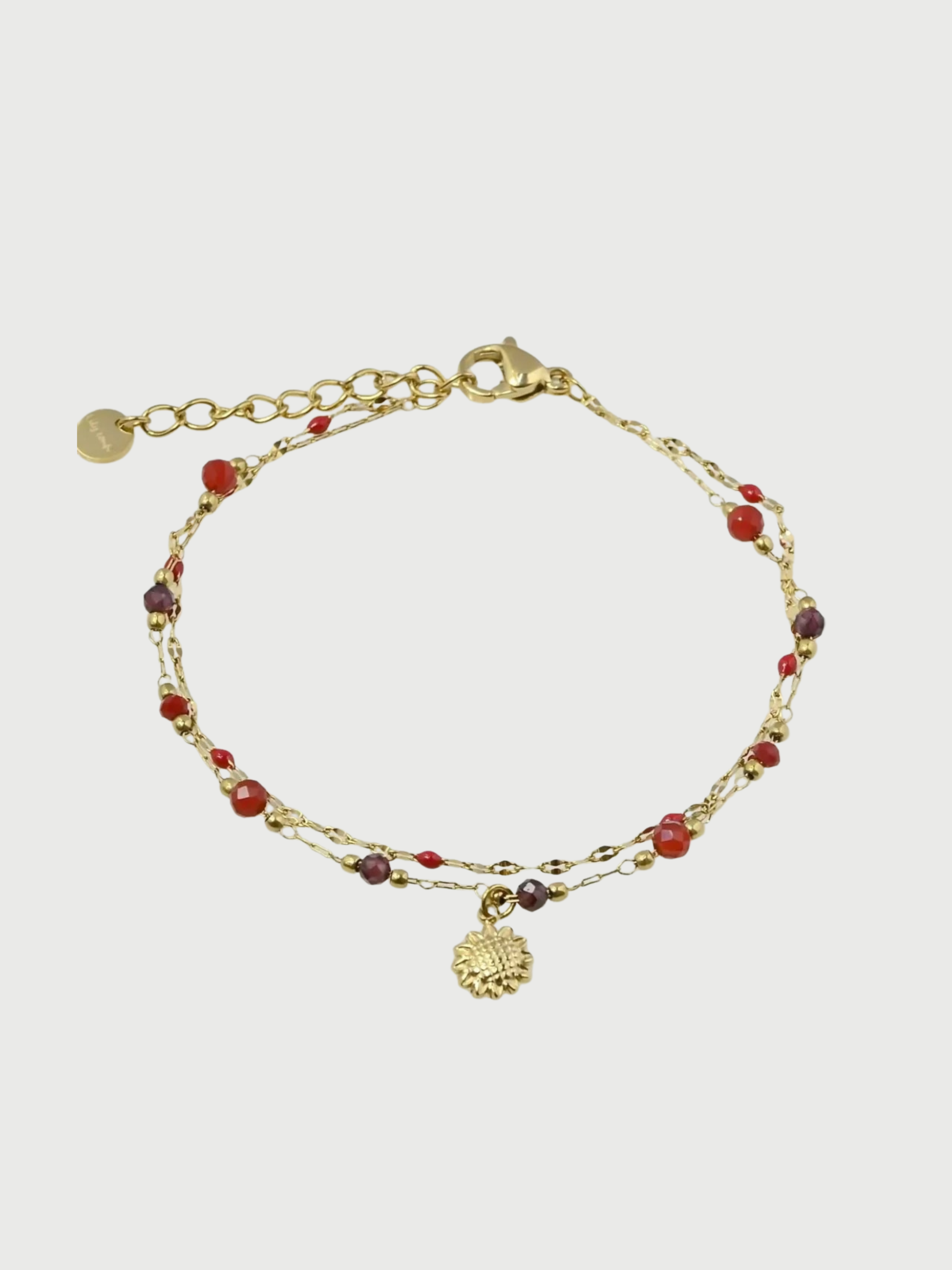 Bracelet, Double chain, natural stone,glass beads, Red