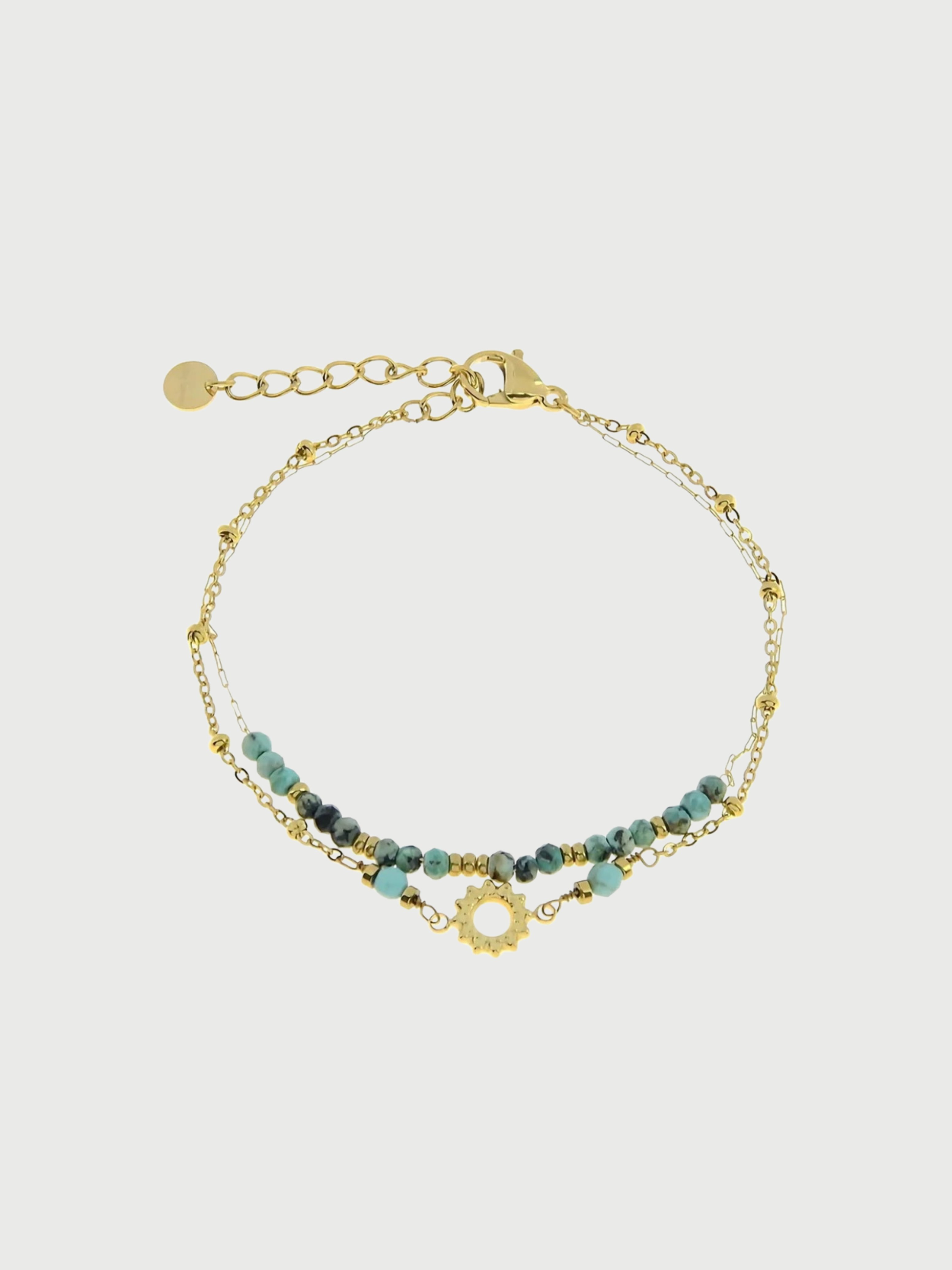 Bracelet, 2 row, Natural stone, green