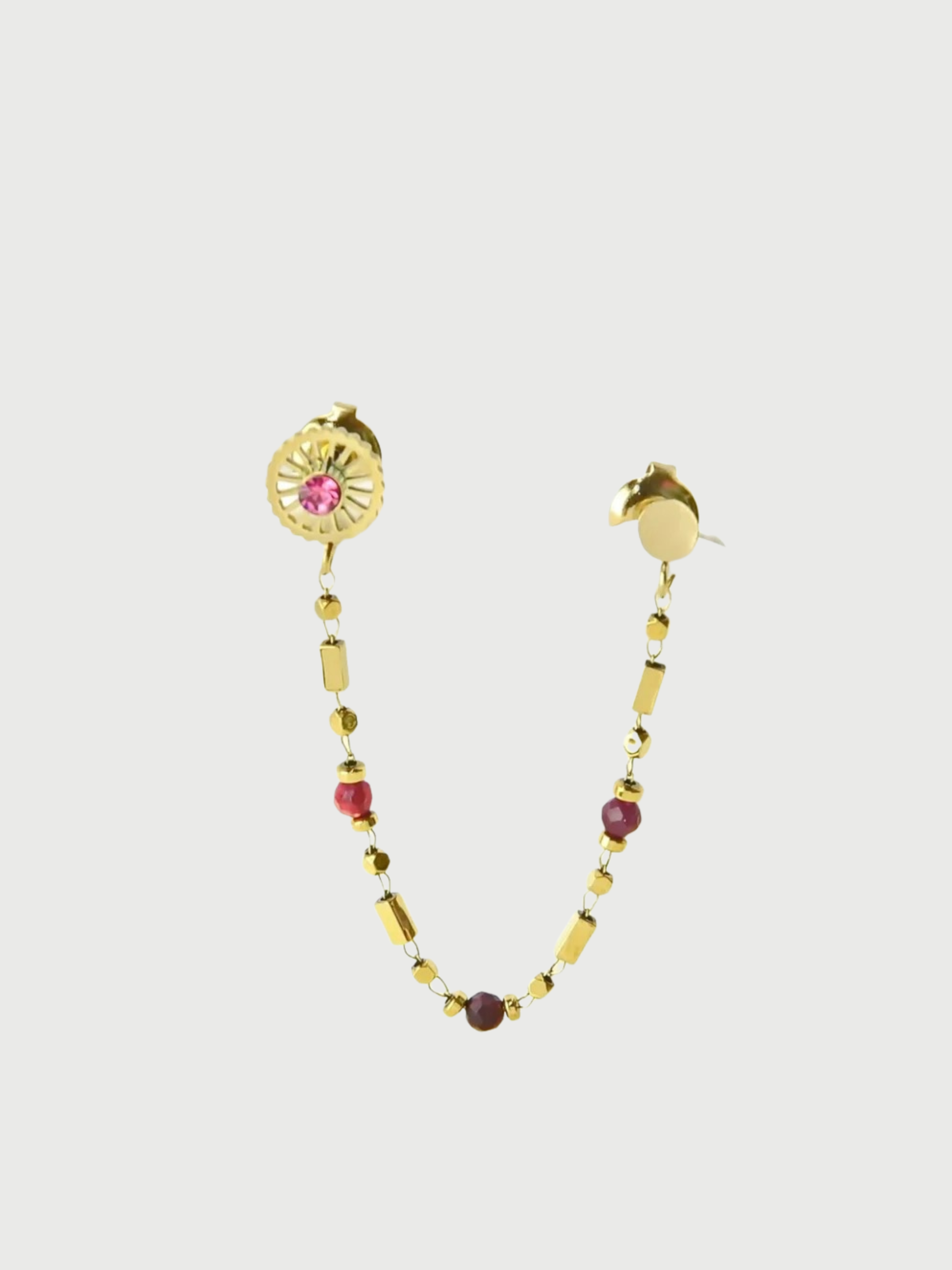 Earring, Asymmetric chain, Fuchsia