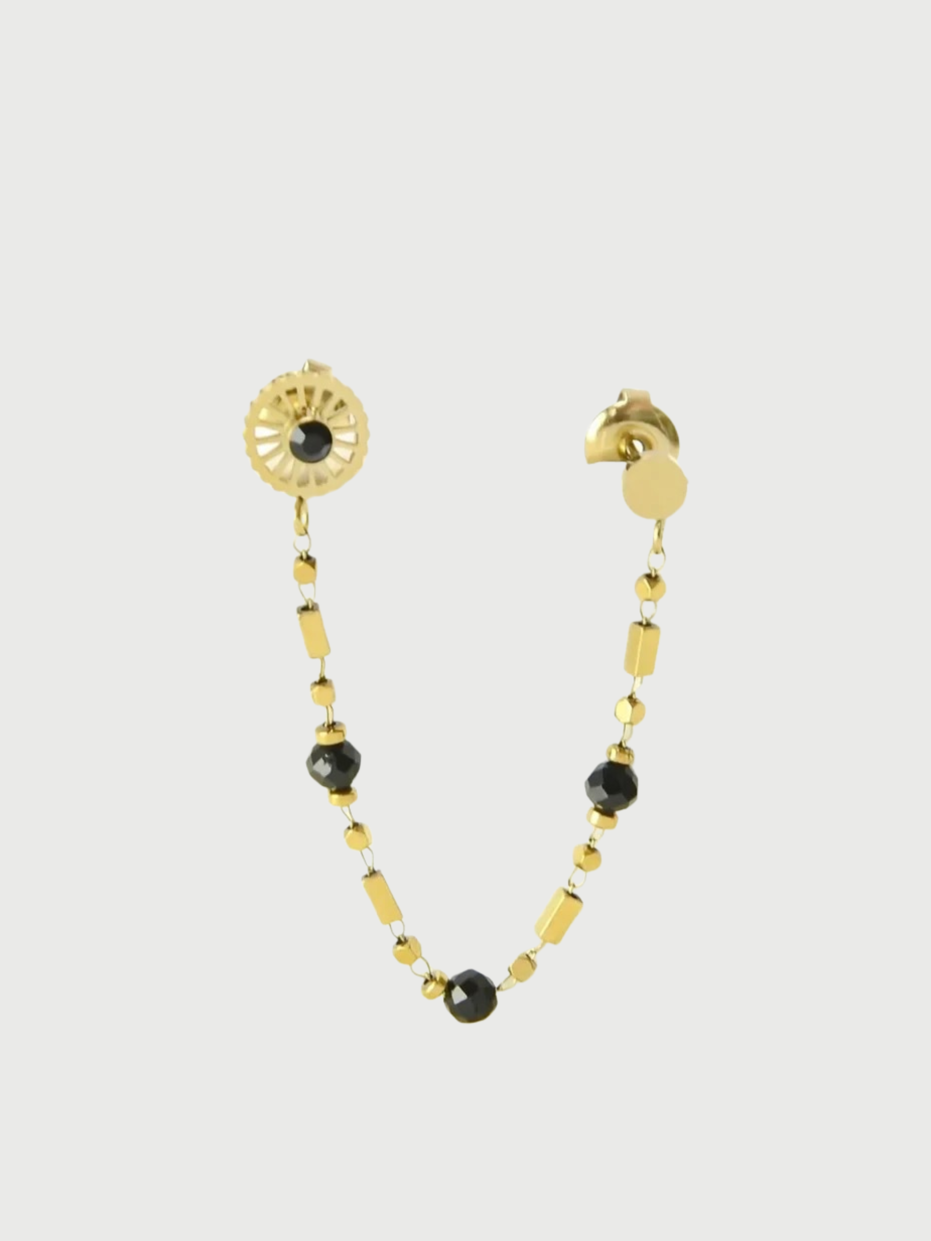 Earring, Asymmetric chain, natural stone, Black