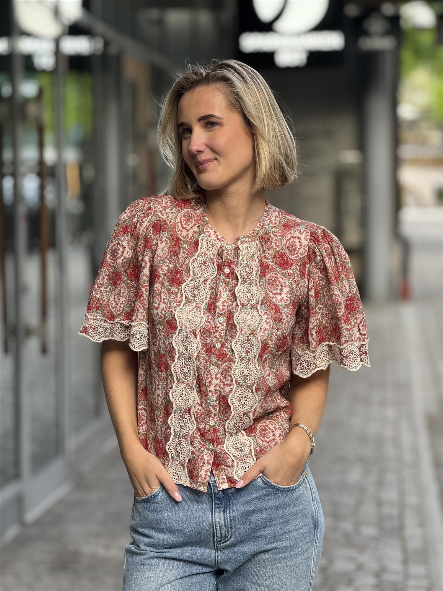 Cotton Slub Blouse, Red Paisley