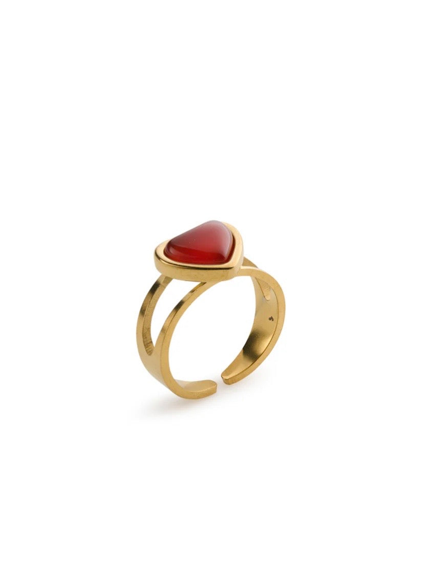 Sonja - Jelly Heart Adjustable Ring Stainless Stee - Gold