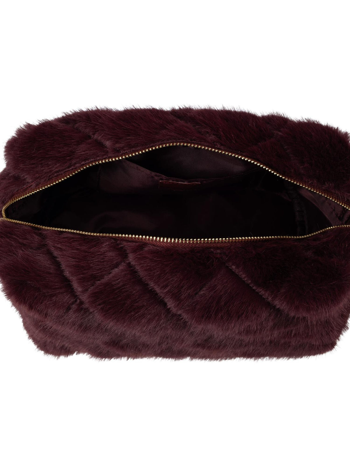 Faux Fur Quilted Make-Up Pouch Large, Bordeaux