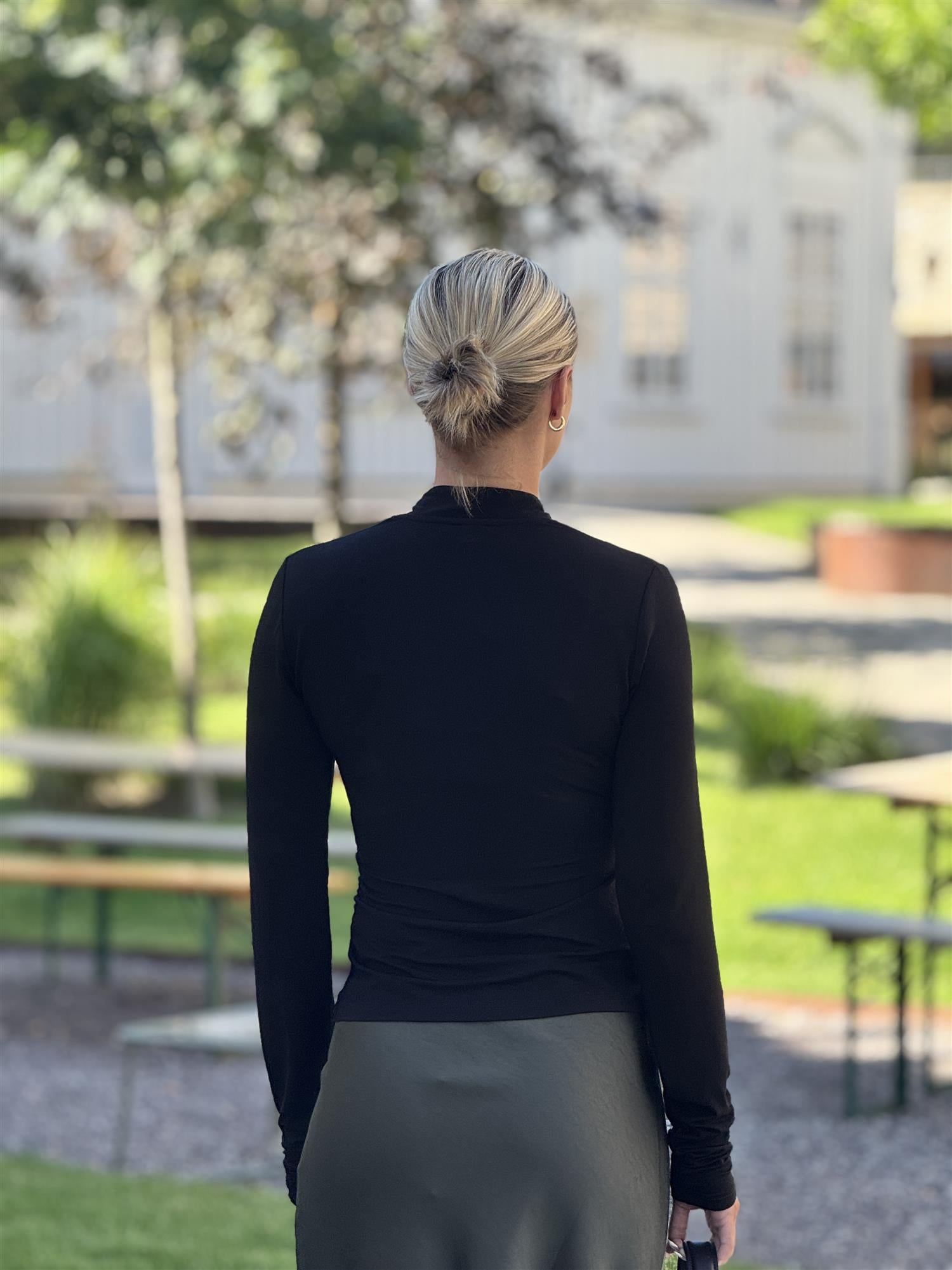 Jersey V-Neck Top, Black