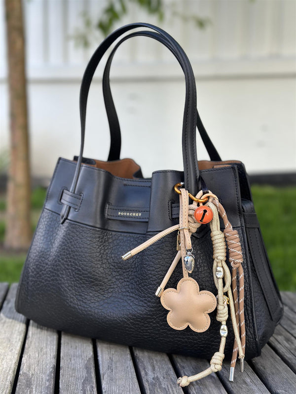 Bag Charm, Taupe Bell Flower