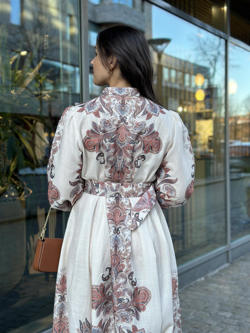 Long Paisley Dress, Beige