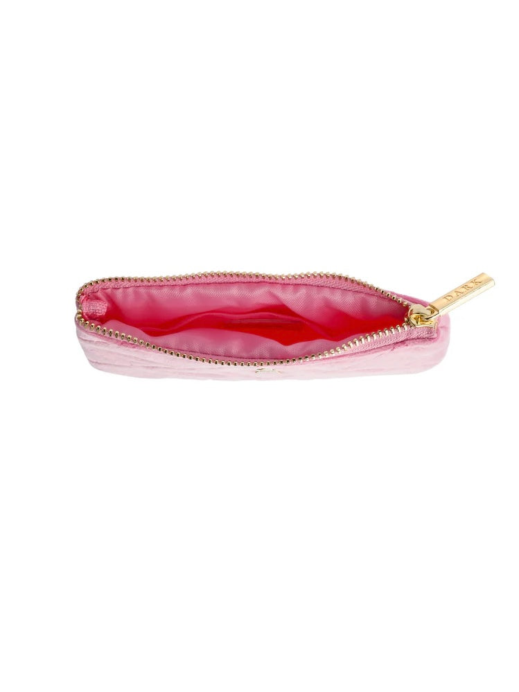 Velvet Quilted Mini Pouch, Bubblegum Pink