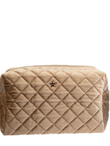 Small Velvet Square Quilted Make-Up Pouch, Sparkled Champagne