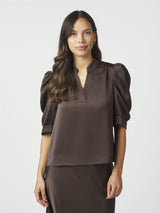 Roella Heavy Sateen Blouse, Dark Brown