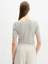 T-shirt, short sleeve, boat neck, Striped Green