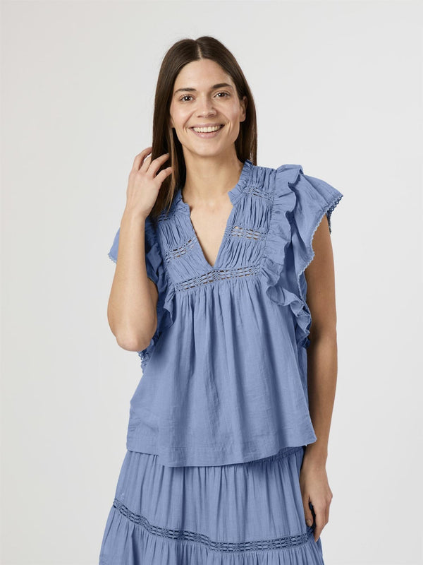 Jayla S Voile Top, Smoke Blue