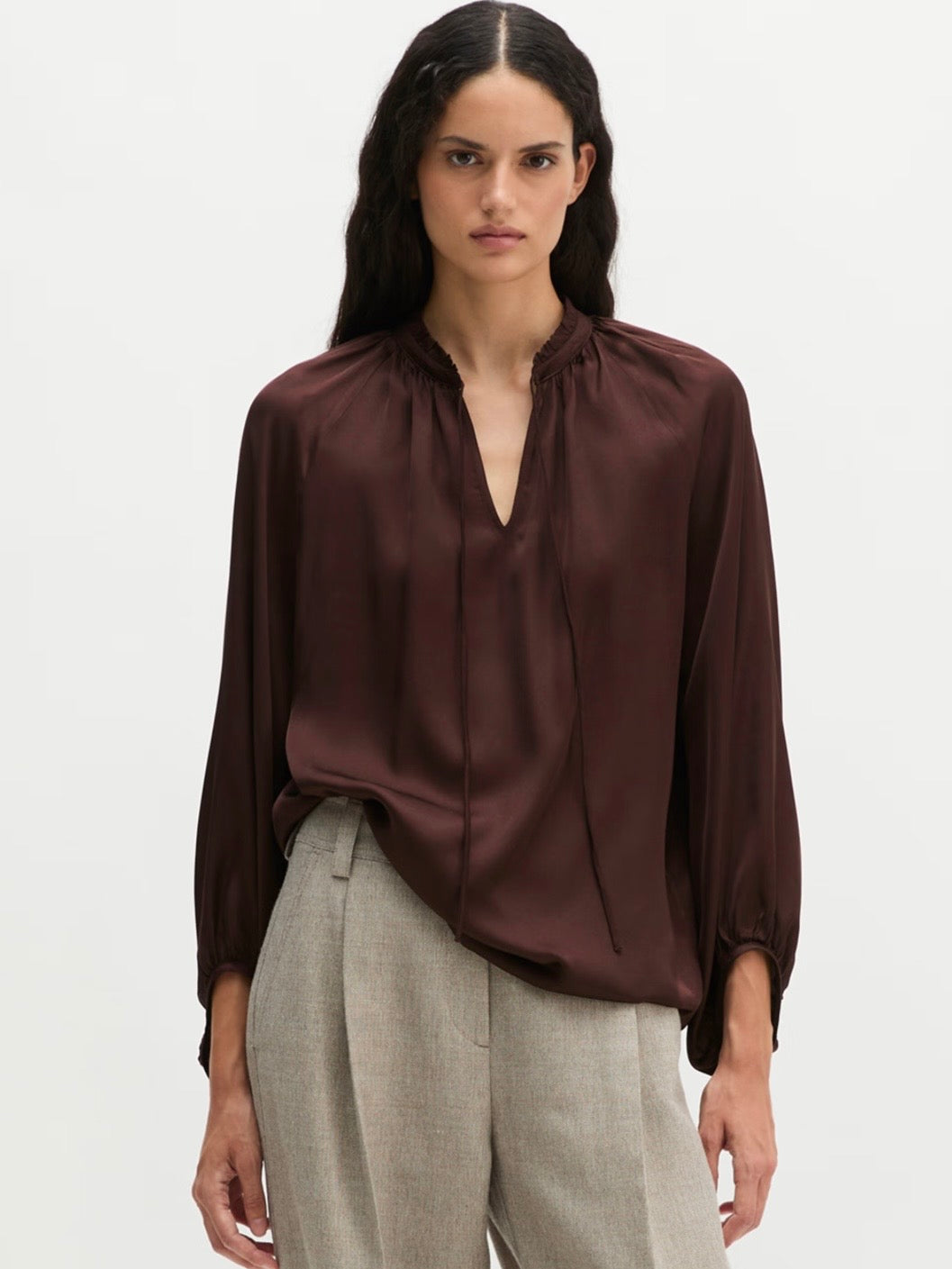 Woven Blouses, Solid, Burgunder