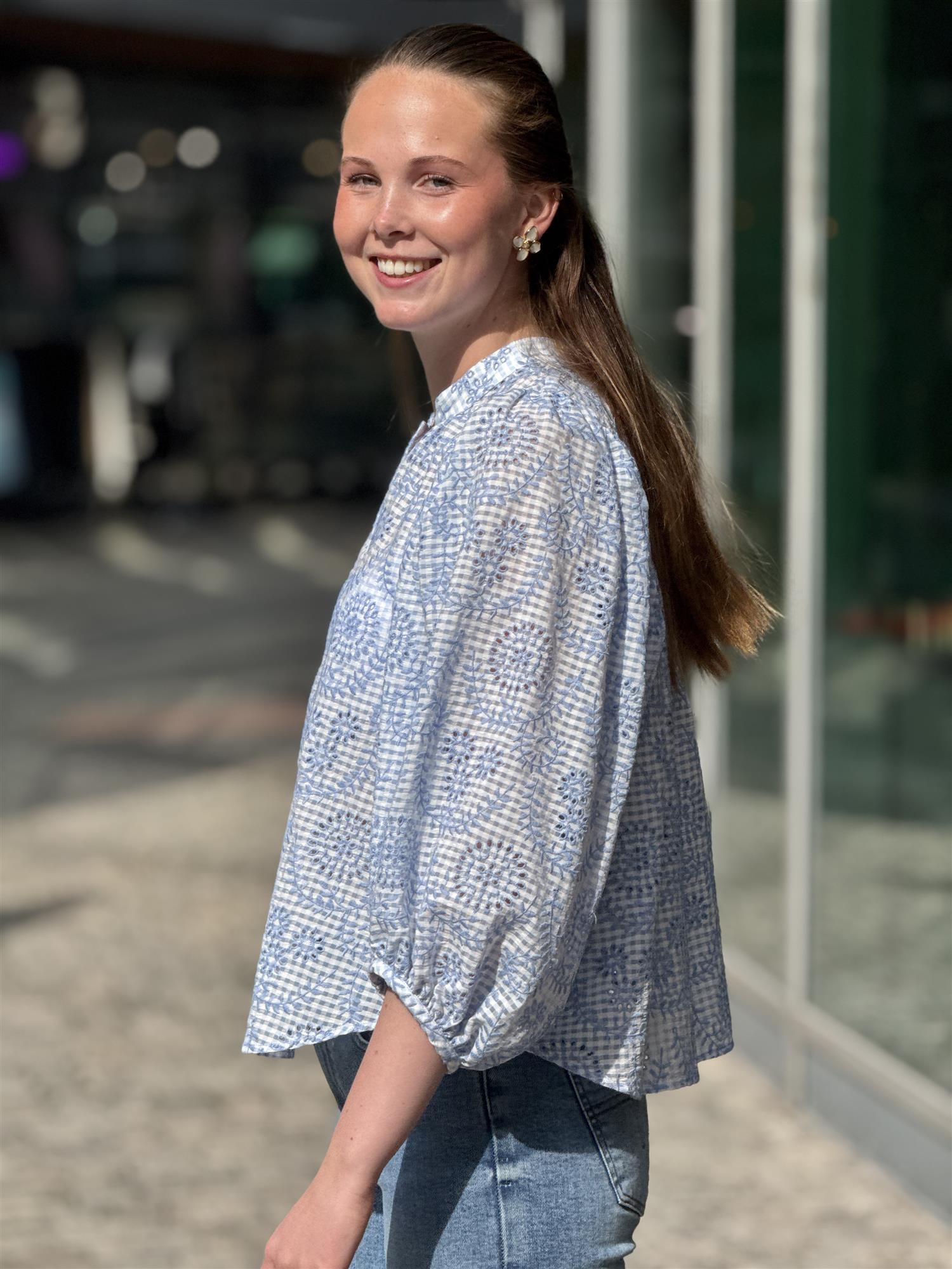 Checks Blouse, Light Blue