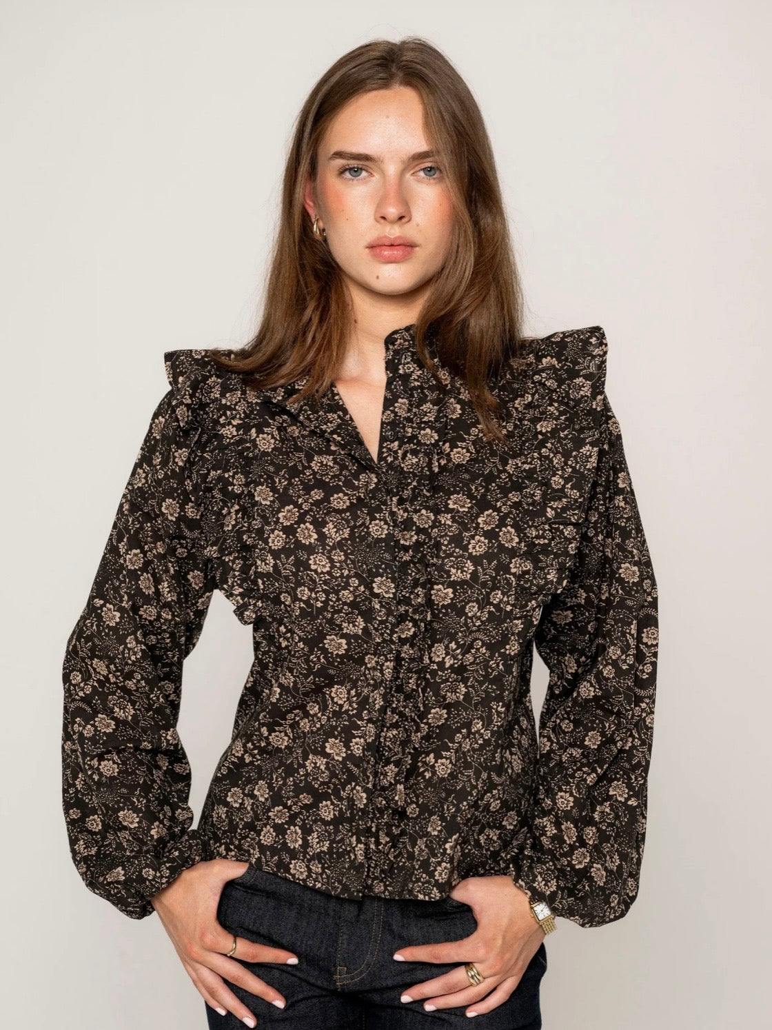 Maya Blouse, Beige Botanic