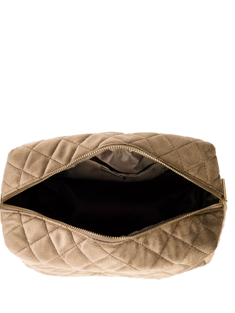 Small Velvet Square Quilted Make-Up Pouch, Sparkled Champagne