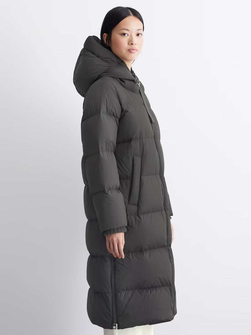 Puffer coat, with hood, side slits with zipper, Light Graphite