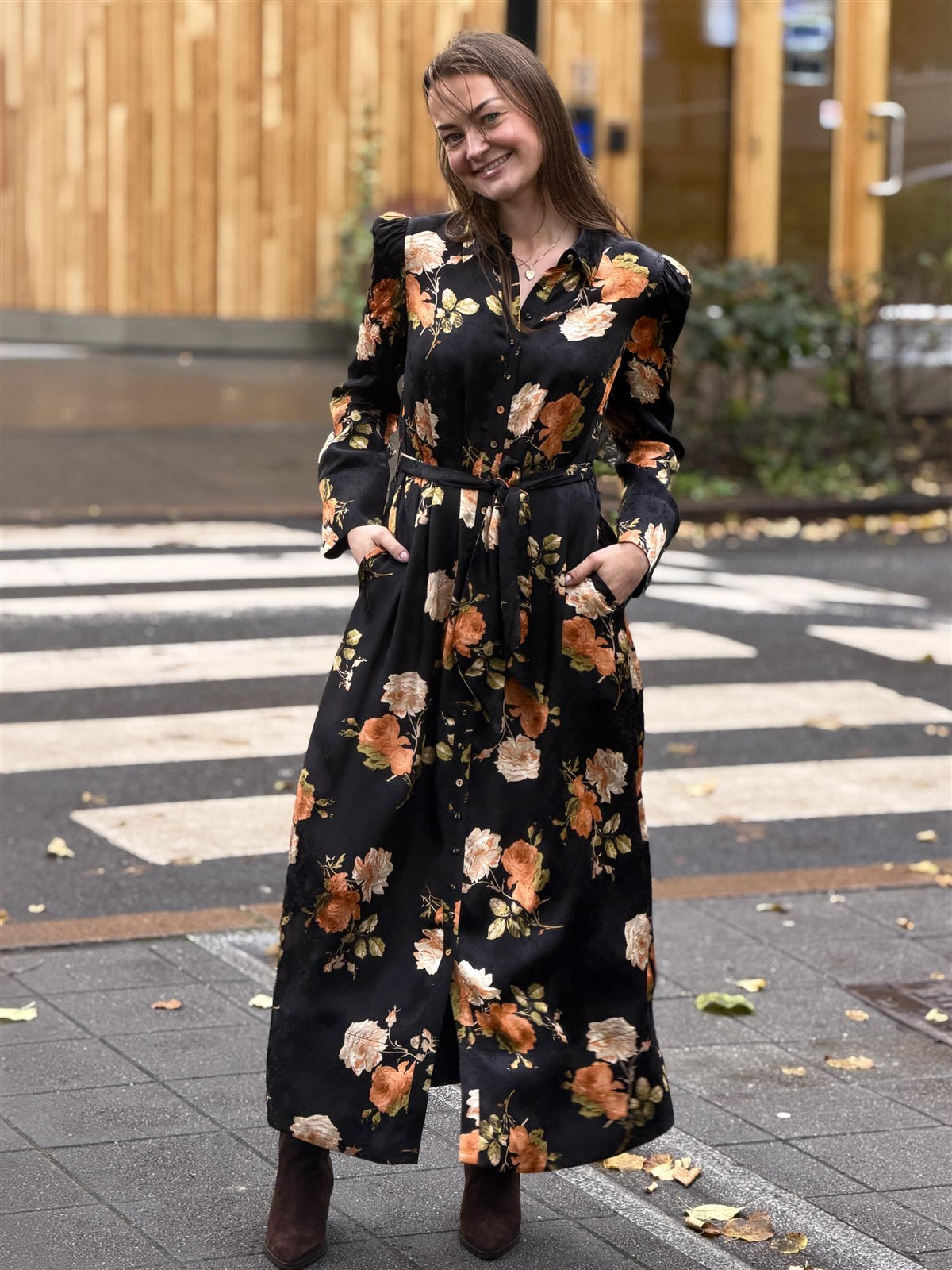 Jacquard Tieband Dress, Midnight Roses