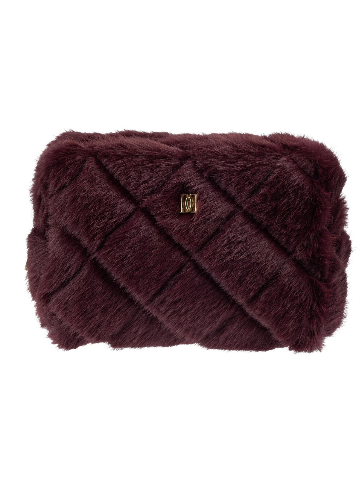 Faux Fur Quilted Make-Up Pouch Small, Bordeaux