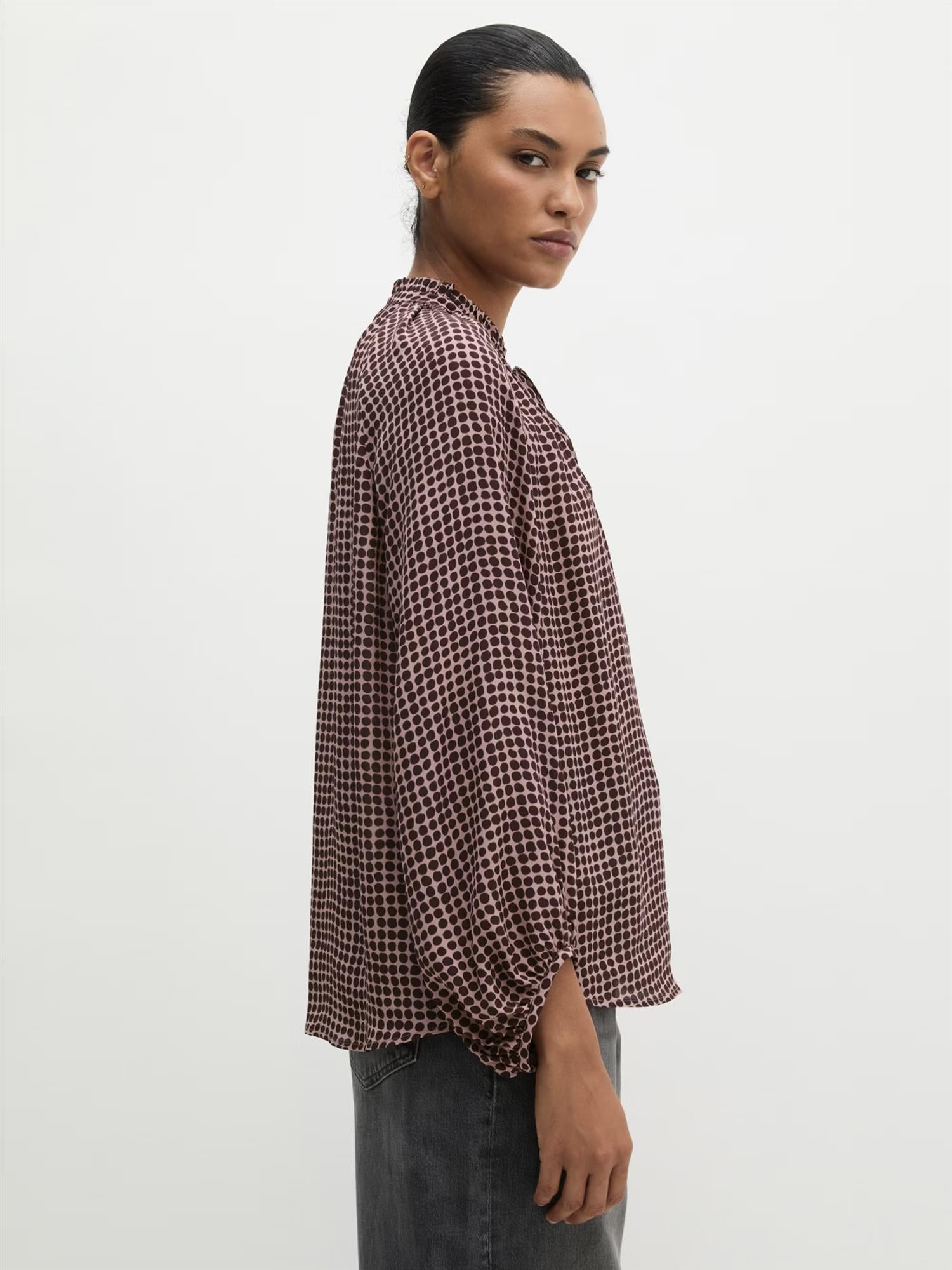 Woven Blouse Longsleeve, Dark Red