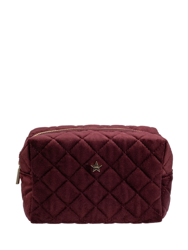 Velvet Square Quilted Make-Up Pouch Small, Maroon