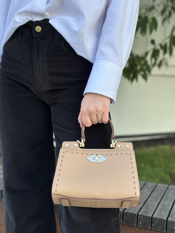 Trianon micro satchel bag, Beige/Bordeaux