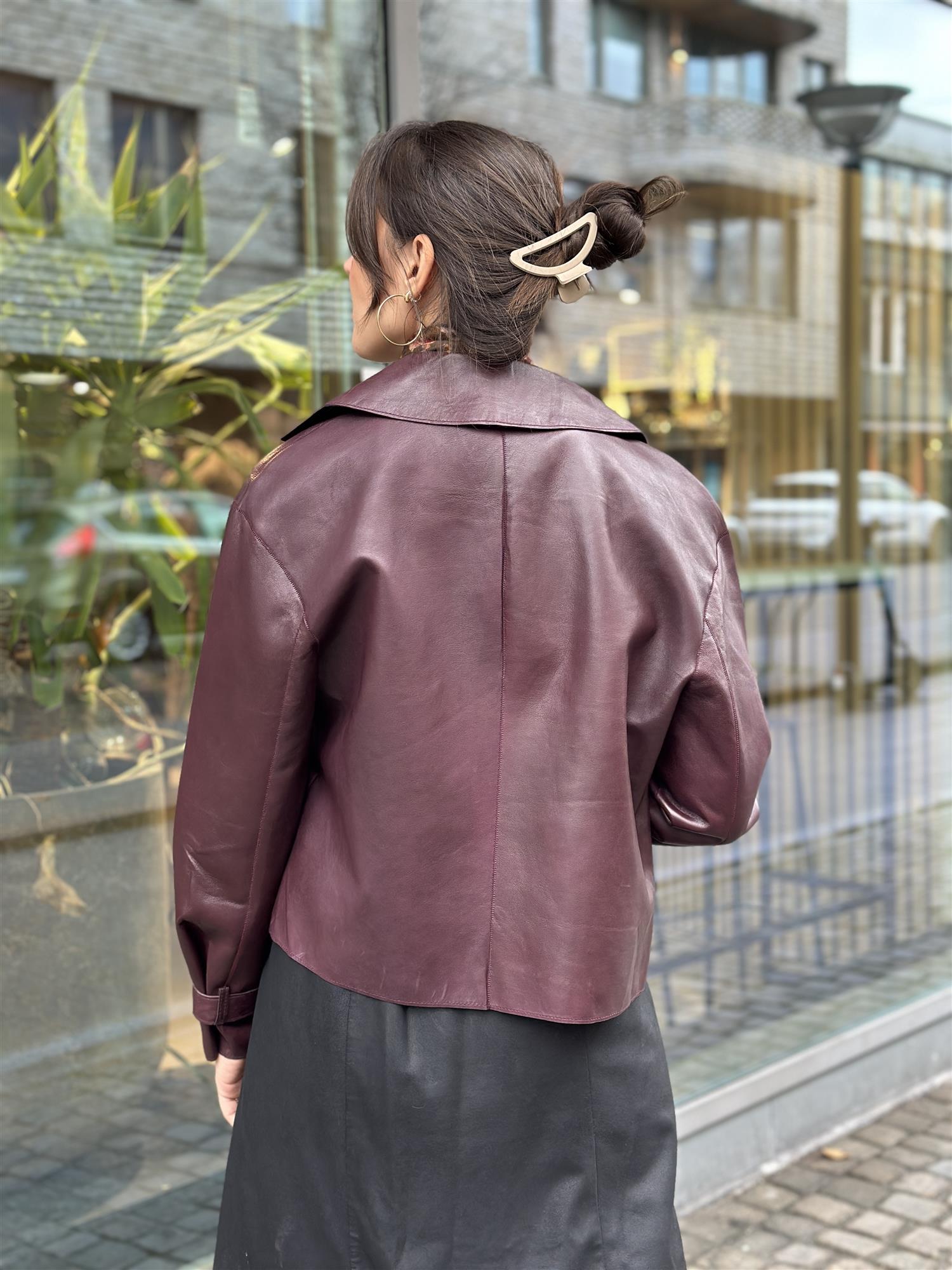Short Leather Trenchcoat, Bordeaux