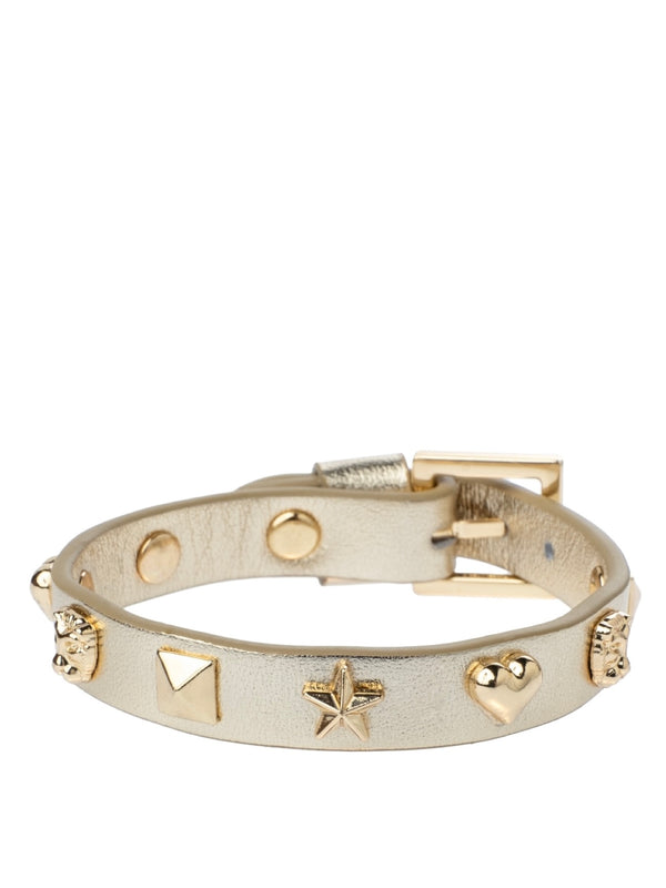 Leather Sign Stud Bracelet, Gold Metallic