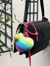 Bag Charm, Rainbow Fluffy Heart