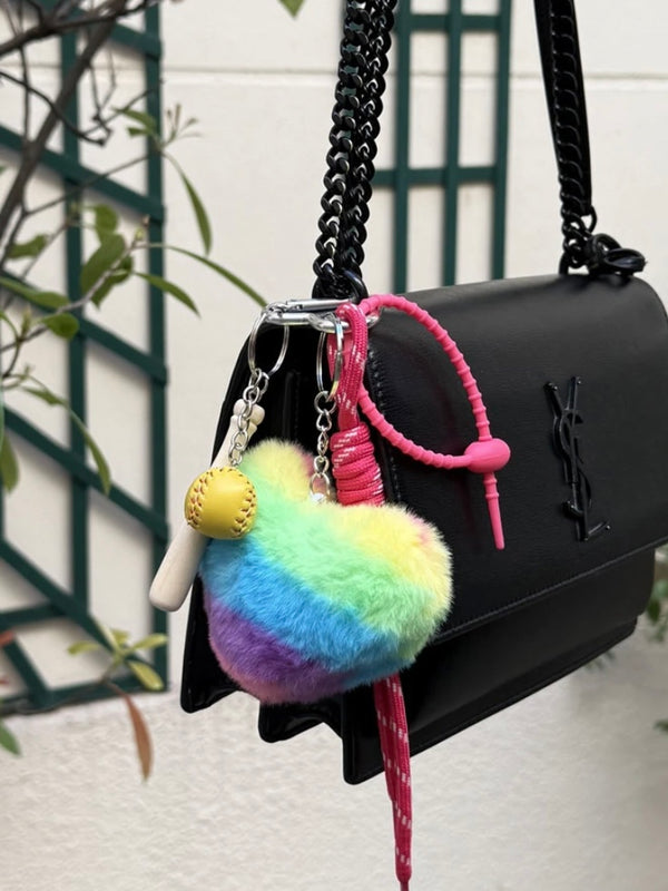 Bag Charm, Rainbow Fluffy Heart