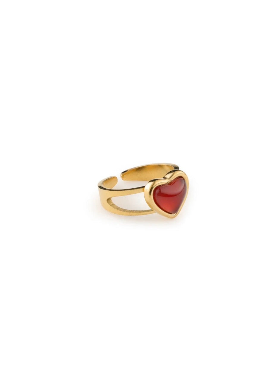 Sonja - Jelly Heart Adjustable Ring Stainless Stee - Gold
